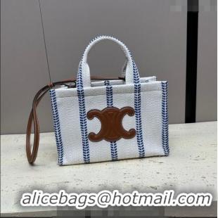 Trendy Design Celine Small Cabas Thais Tote Bag in Textile 199162 White/Blue 2024