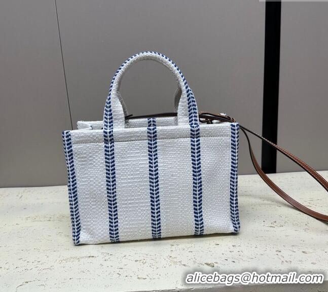 Trendy Design Celine Small Cabas Thais Tote Bag in Textile 199162 White/Blue 2024