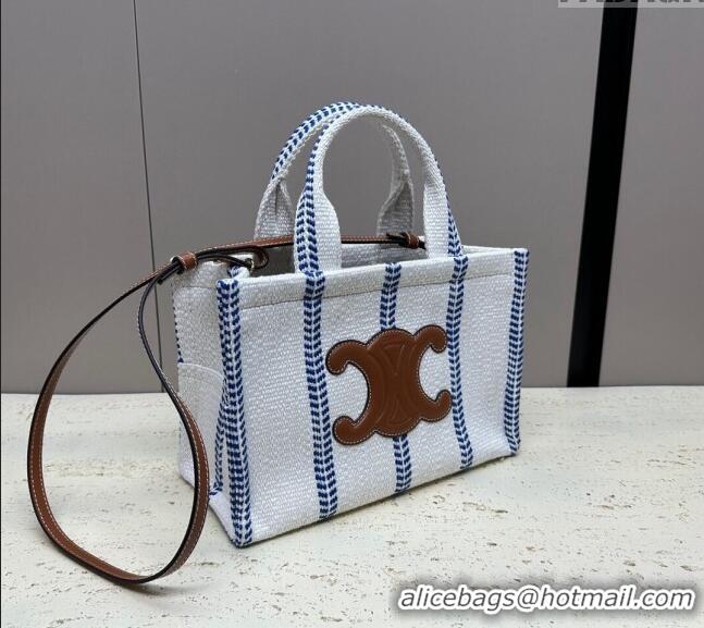 Trendy Design Celine Small Cabas Thais Tote Bag in Textile 199162 White/Blue 2024