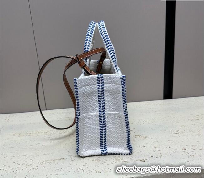 Trendy Design Celine Small Cabas Thais Tote Bag in Textile 199162 White/Blue 2024