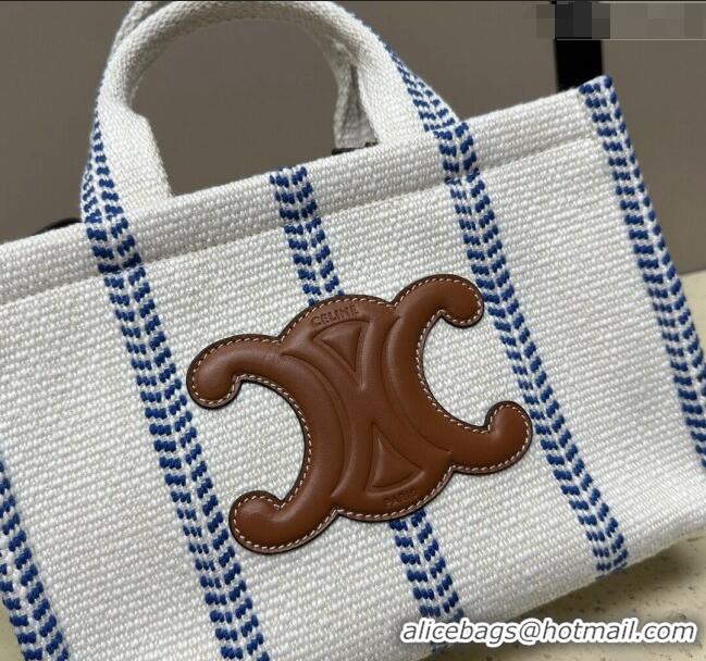 Trendy Design Celine Small Cabas Thais Tote Bag in Textile 199162 White/Blue 2024