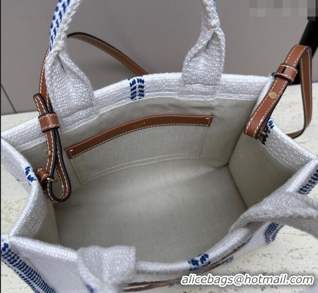 Trendy Design Celine Small Cabas Thais Tote Bag in Textile 199162 White/Blue 2024