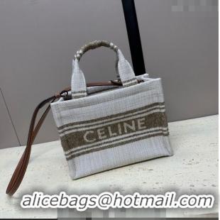 Famous Brand Celine Small Cabas Thais Tote Bag in Textile 199162 Khaki 2024