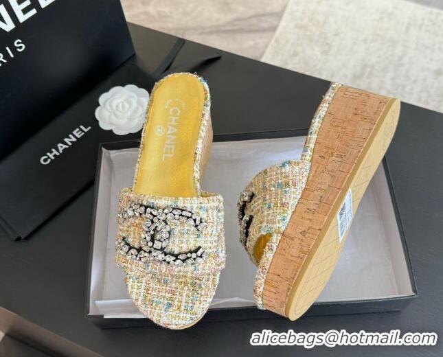 Good Product Chanel Tweed Wedge Slide Sandals 5.5cm with Crystals CC Multicolor 424098