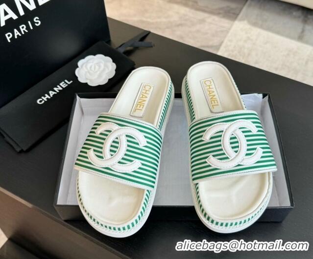 Perfect Chanel Striped Slide Sandals Green 424103