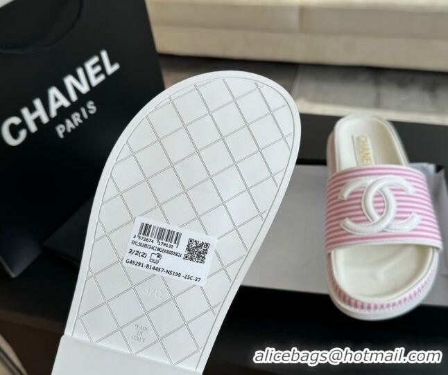 Popular Style Chanel Striped Slide Sandals Pink 424105