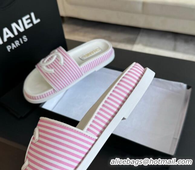 Popular Style Chanel Striped Slide Sandals Pink 424105