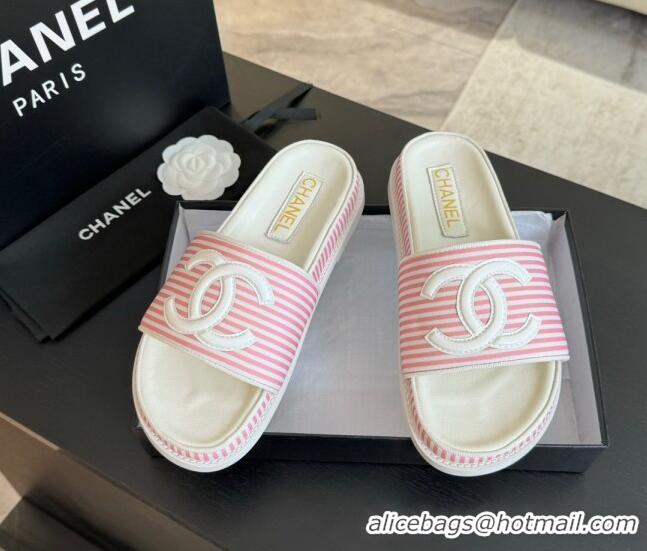 Popular Style Chanel Striped Slide Sandals Pink 424105