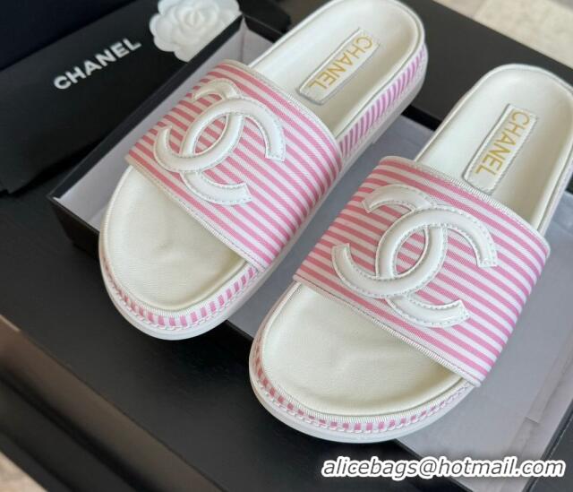 Popular Style Chanel Striped Slide Sandals Pink 424105