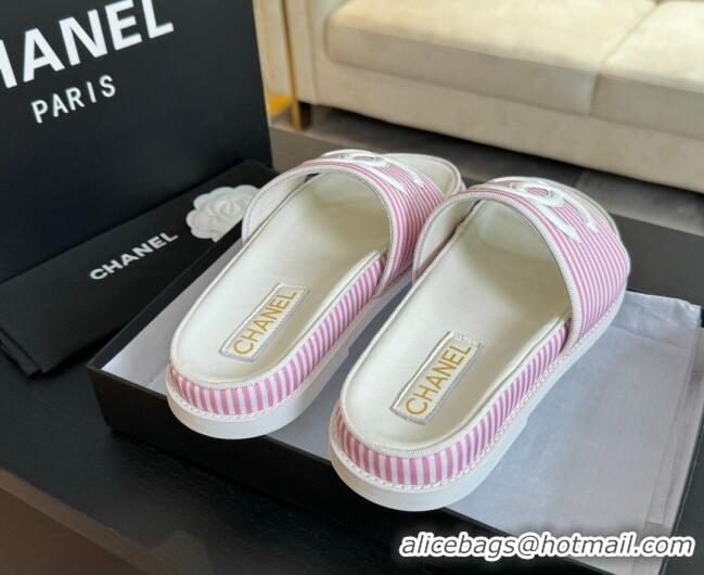 Popular Style Chanel Striped Slide Sandals Pink 424105