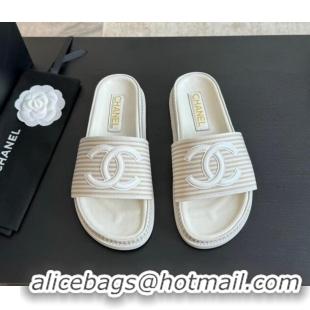 Modern Chanel Striped Slide Sandals Beige 424106