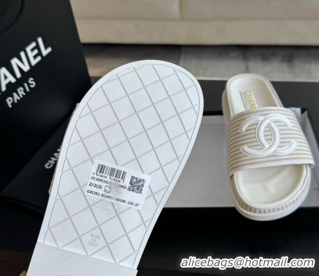 Modern Chanel Striped Slide Sandals Beige 424106