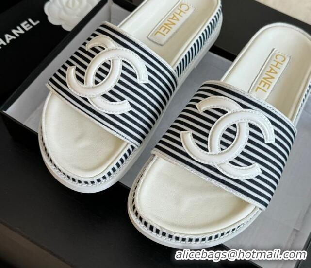 Durable Chanel Striped Slide Sandals Black 424107