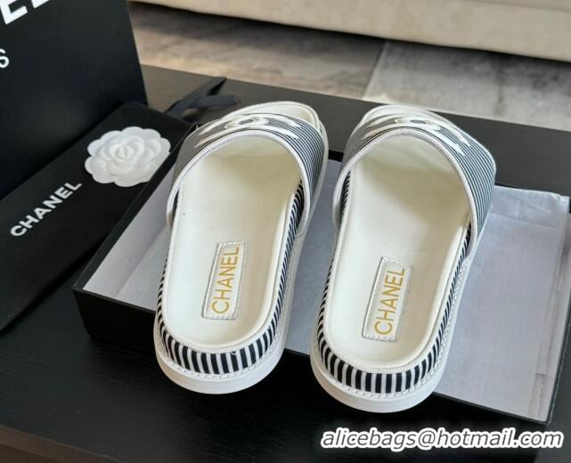 Durable Chanel Striped Slide Sandals Black 424107