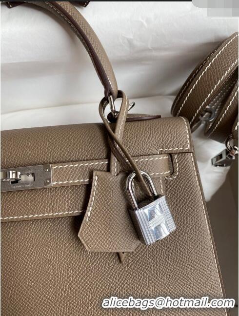 Famous Brand Hermes Kelly 25/28cm Bag in Original Epsom Leather K2528 Etoupe/Silver 2024 (Half Handmade)