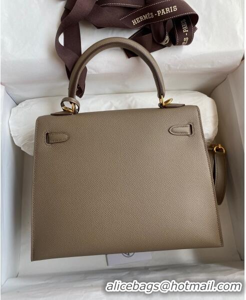 Top Quality Hermes Kelly 25/28m Bag in Original Epsom Leather K2528 Etoupe/Gold 2024 (Half Handmade)