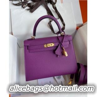 Promotional Hermes Kelly 25/28cm Bag in Original Epsom Leather K2528 Purple/Gold 2024 (Half Handmade)