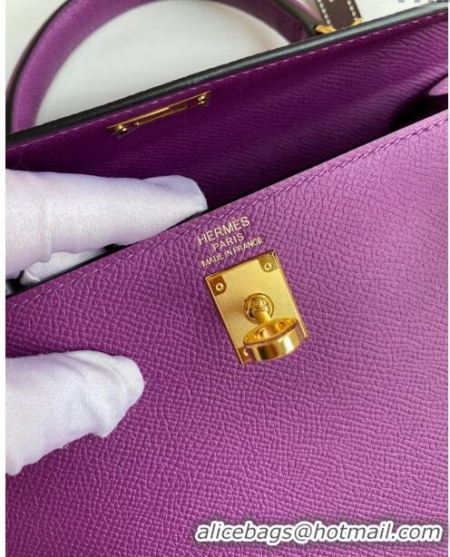 Promotional Hermes Kelly 25/28cm Bag in Original Epsom Leather K2528 Purple/Gold 2024 (Half Handmade)