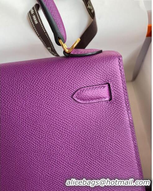 Promotional Hermes Kelly 25/28cm Bag in Original Epsom Leather K2528 Purple/Gold 2024 (Half Handmade)