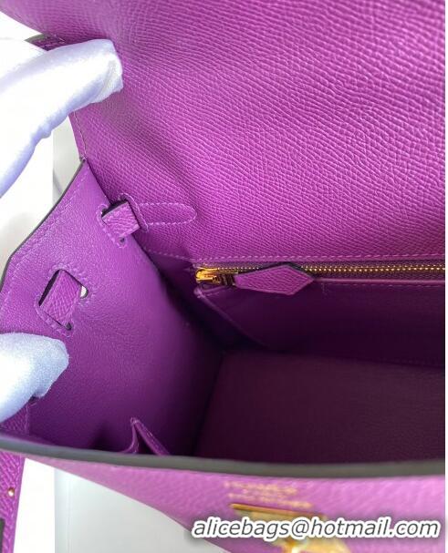 Promotional Hermes Kelly 25/28cm Bag in Original Epsom Leather K2528 Purple/Gold 2024 (Half Handmade)