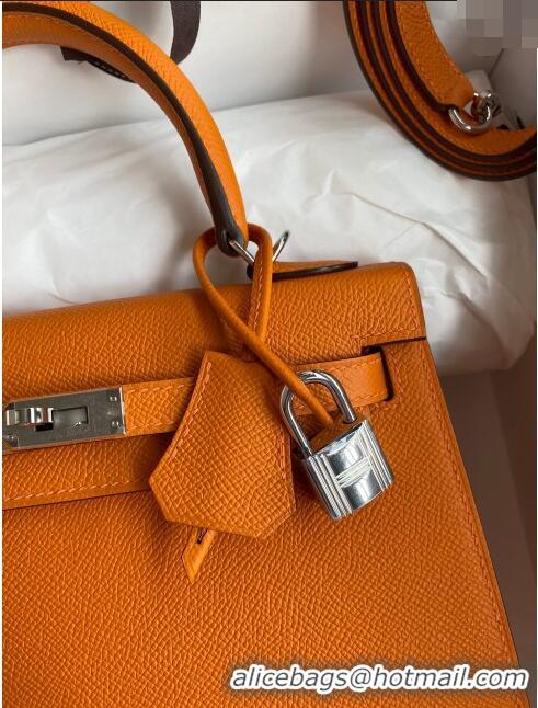 Top Quality Hermes Kelly 25/28cm Bag in Original Epsom Leather K2528 Orange/Silver 2024 (Half Handmade)