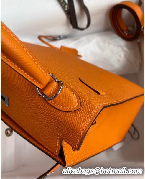 Top Quality Hermes Kelly 25/28cm Bag in Original Epsom Leather K2528 Orange/Silver 2024 (Half Handmade)