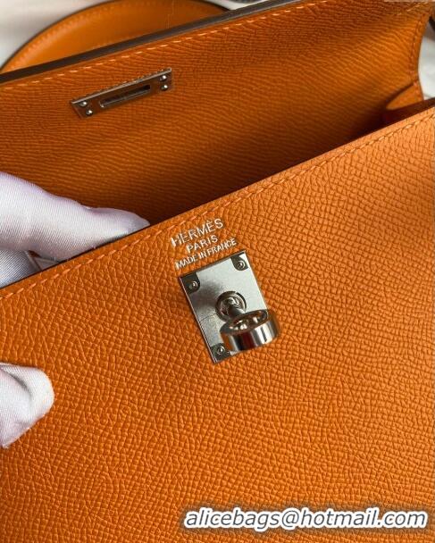 Top Quality Hermes Kelly 25/28cm Bag in Original Epsom Leather K2528 Orange/Silver 2024 (Half Handmade)