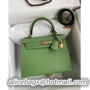 Shop Grade Hermes Kelly 25/28cm Bag in Original Epsom Leather K2528 Avocado Green/Gold 2024 ((Half Handmade)