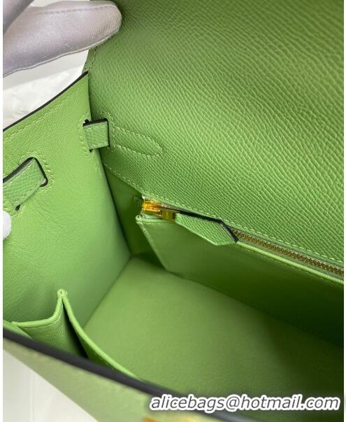 Shop Grade Hermes Kelly 25/28cm Bag in Original Epsom Leather K2528 Avocado Green/Gold 2024 ((Half Handmade)