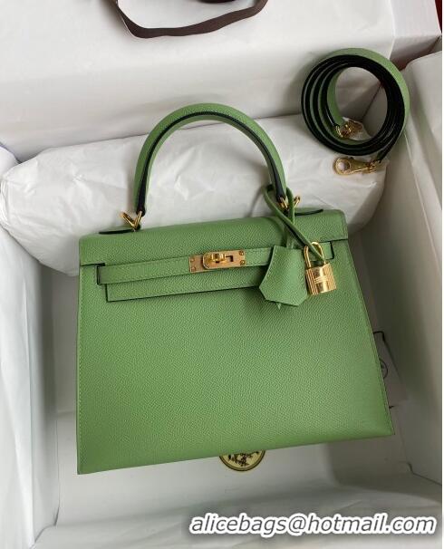 Shop Grade Hermes Kelly 25/28cm Bag in Original Epsom Leather K2528 Avocado Green/Gold 2024 ((Half Handmade)