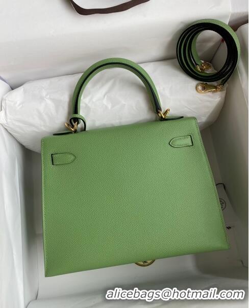 Shop Grade Hermes Kelly 25/28cm Bag in Original Epsom Leather K2528 Avocado Green/Gold 2024 ((Half Handmade)