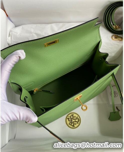 Shop Grade Hermes Kelly 25/28cm Bag in Original Epsom Leather K2528 Avocado Green/Gold 2024 ((Half Handmade)