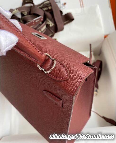 Best Price Hermes Kelly 25/28cm Bag in Original Epsom Leather K2528 Burgundy/Silver 2024 ((Half Handmade)