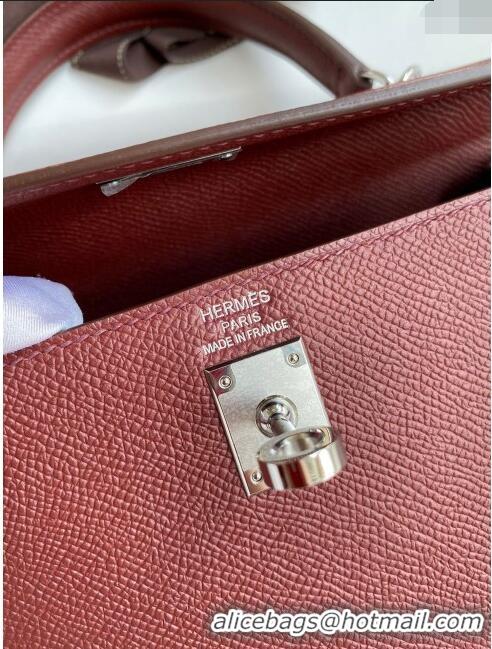 Best Price Hermes Kelly 25/28cm Bag in Original Epsom Leather K2528 Burgundy/Silver 2024 ((Half Handmade)