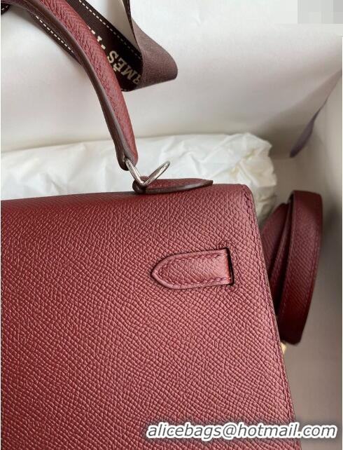 Best Price Hermes Kelly 25/28cm Bag in Original Epsom Leather K2528 Burgundy/Silver 2024 ((Half Handmade)