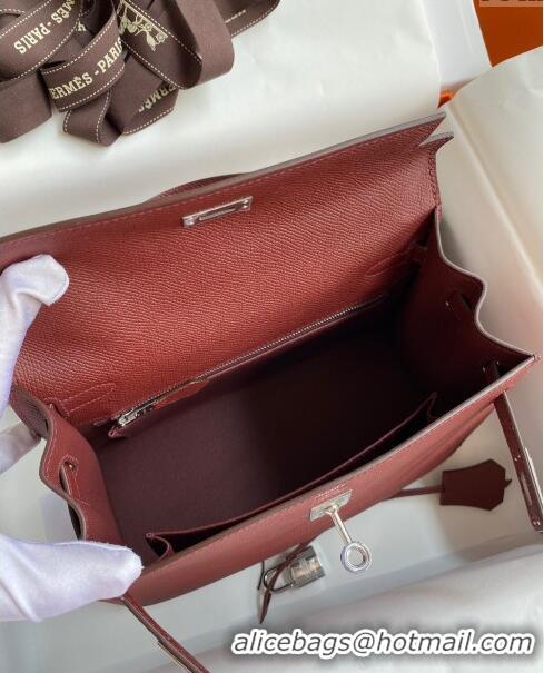 Best Price Hermes Kelly 25/28cm Bag in Original Epsom Leather K2528 Burgundy/Silver 2024 ((Half Handmade)