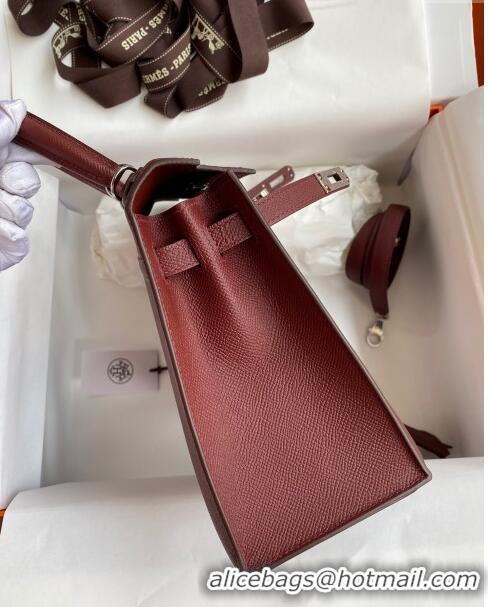 Best Price Hermes Kelly 25/28cm Bag in Original Epsom Leather K2528 Burgundy/Silver 2024 ((Half Handmade)