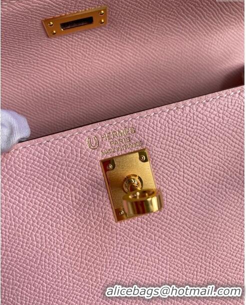 Top Grade Hermes Kelly 25/28cm Bag in Original Epsom Leather K2528 3Q Pink/White/Gold 2024 ((Half Handmade)