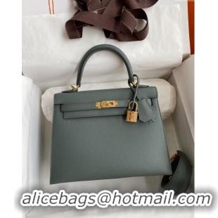 Most Popular Hermes Kelly 25/28cm Bag in Original Epsom Leather K2528 Almond Green/Gold 2024 ((Half Handmade)