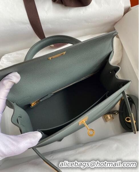 Most Popular Hermes Kelly 25/28cm Bag in Original Epsom Leather K2528 Almond Green/Gold 2024 ((Half Handmade)