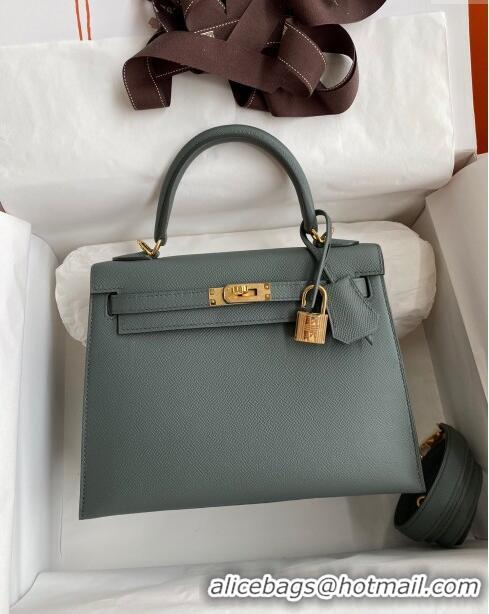 Most Popular Hermes Kelly 25/28cm Bag in Original Epsom Leather K2528 Almond Green/Gold 2024 ((Half Handmade)