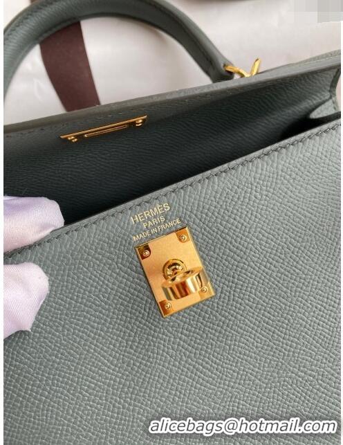 Most Popular Hermes Kelly 25/28cm Bag in Original Epsom Leather K2528 Almond Green/Gold 2024 ((Half Handmade)