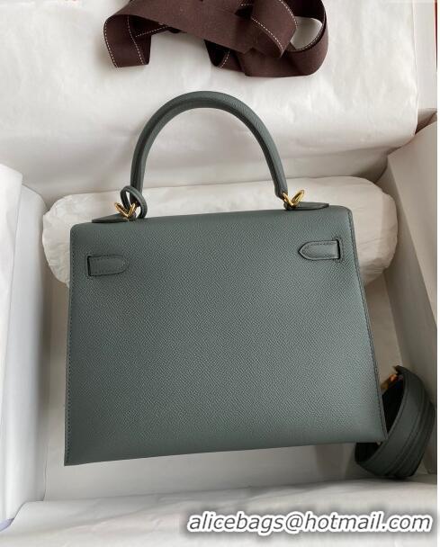 Most Popular Hermes Kelly 25/28cm Bag in Original Epsom Leather K2528 Almond Green/Gold 2024 ((Half Handmade)