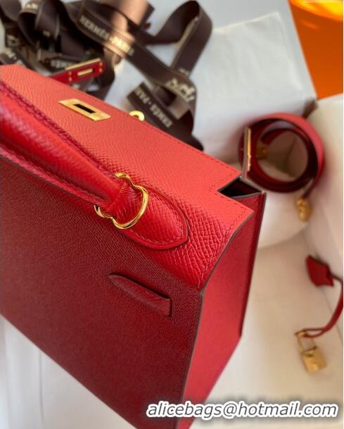 Top Design Hermes Kelly 25/28cm Bag in Original Epsom Leather K2528 Red/Gold 2024 ((Half Handmade)