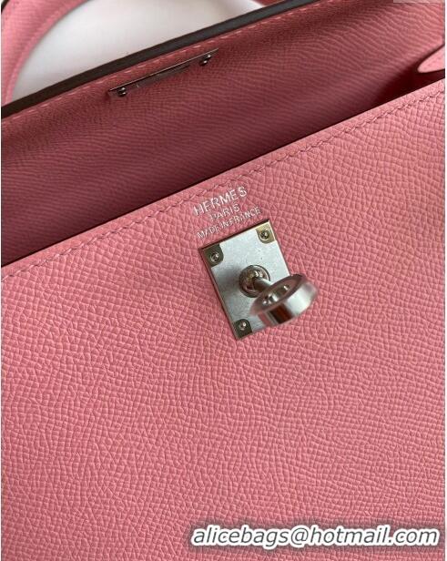 Discount Hermes Kelly 25/28cm Bag in Original Epsom Leather K2528 1Q Milk Shake Pink/Silver P2024 ((Half Handmade)