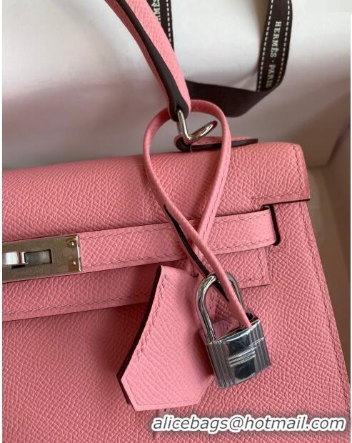 Discount Hermes Kelly 25/28cm Bag in Original Epsom Leather K2528 1Q Milk Shake Pink/Silver P2024 ((Half Handmade)