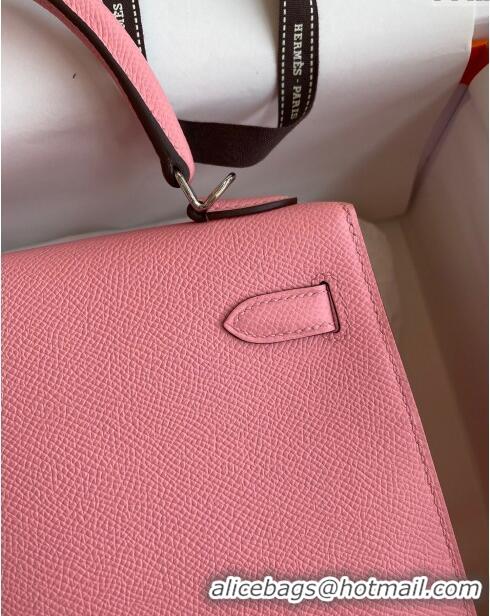 Discount Hermes Kelly 25/28cm Bag in Original Epsom Leather K2528 1Q Milk Shake Pink/Silver P2024 ((Half Handmade)