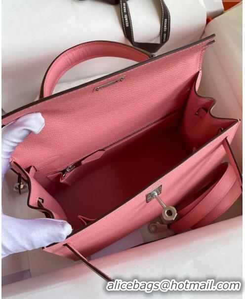 Discount Hermes Kelly 25/28cm Bag in Original Epsom Leather K2528 1Q Milk Shake Pink/Silver P2024 ((Half Handmade)