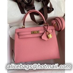 Best Product Hermes Kelly 25/28cm Bag in Original Epsom Leather 1Q Milk Shake Pink/Gold P2024 ((Half Handmade)