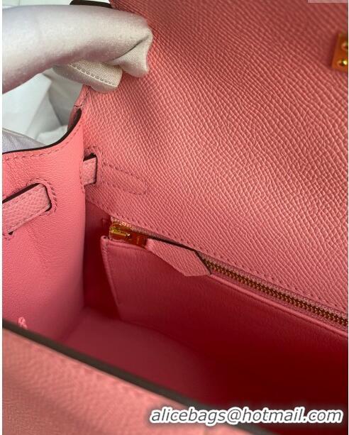 Best Product Hermes Kelly 25/28cm Bag in Original Epsom Leather 1Q Milk Shake Pink/Gold P2024 ((Half Handmade)